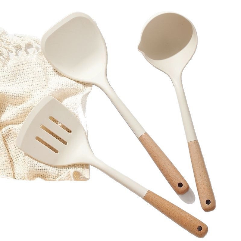 Beech handle silicone shovel spoon set