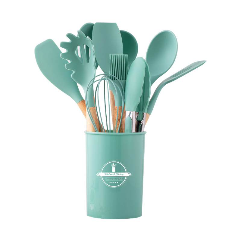 Cooking non-stick pan storage bucket wooden handle silicone kitchenware