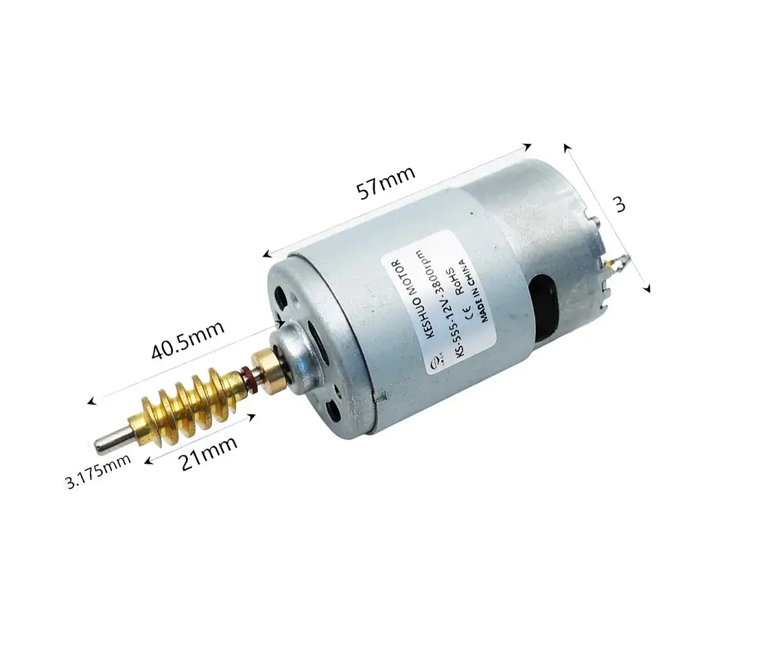 40mm Dia RS-555 Worm Drive DC Motor 24V 6000 RPM 296mN·m &2PPR Encoder | KS-555SH