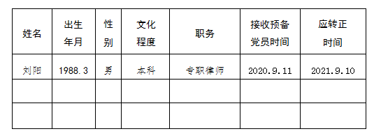 关于拟将刘阳同志转为中共正式党员的公示