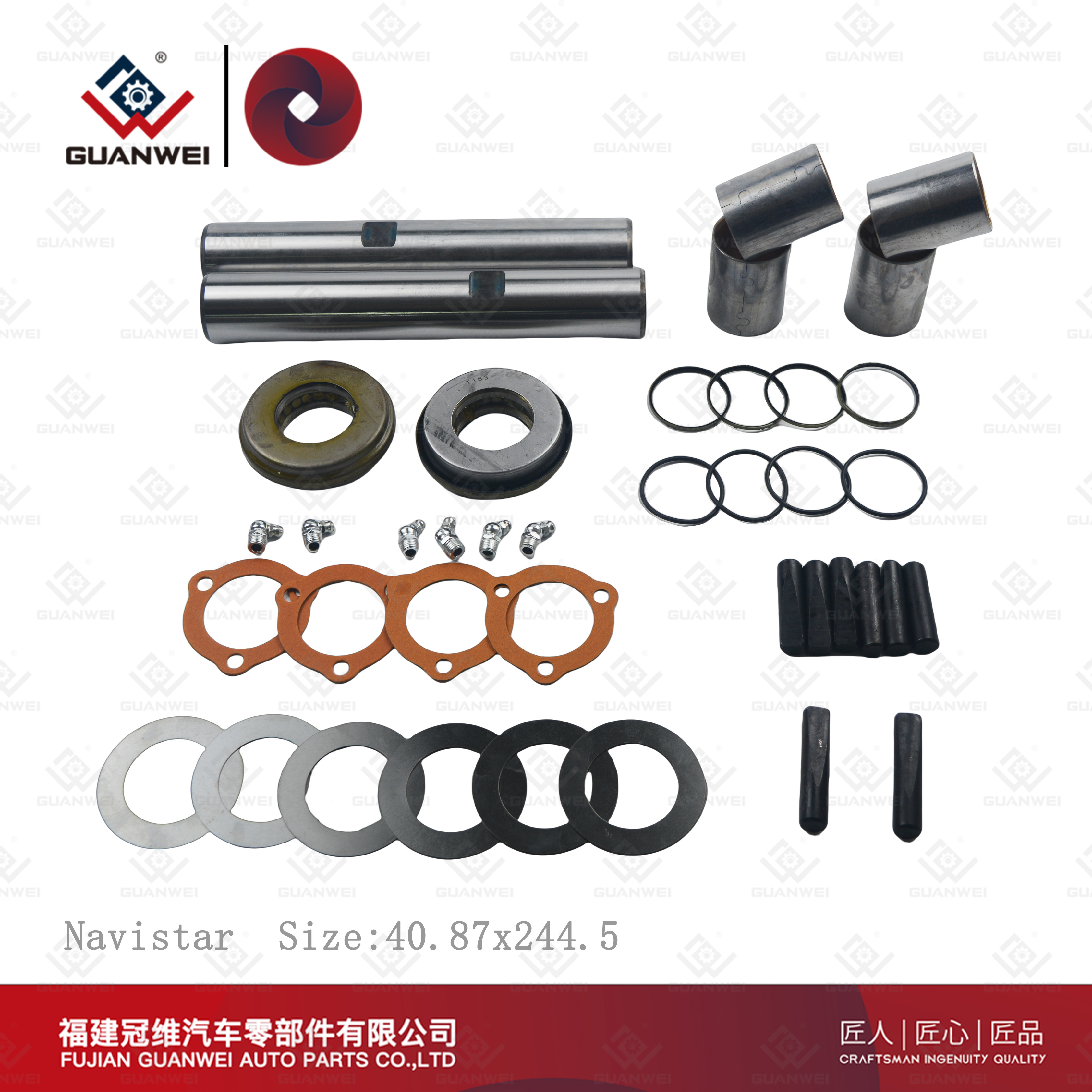 Kit de reconstrucción de pasador de rey, proveedores de kits de pasador de rey, fabricantes de kits de pasador de rey para NAVISTAR. Tamaño: 40,87 x 244,5