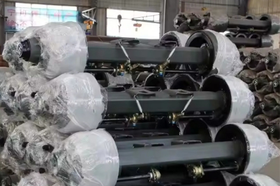 A shipment of axles is about to be sent to Singapore