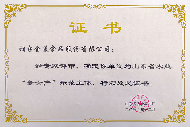 山东省农业“新六产”示范主体