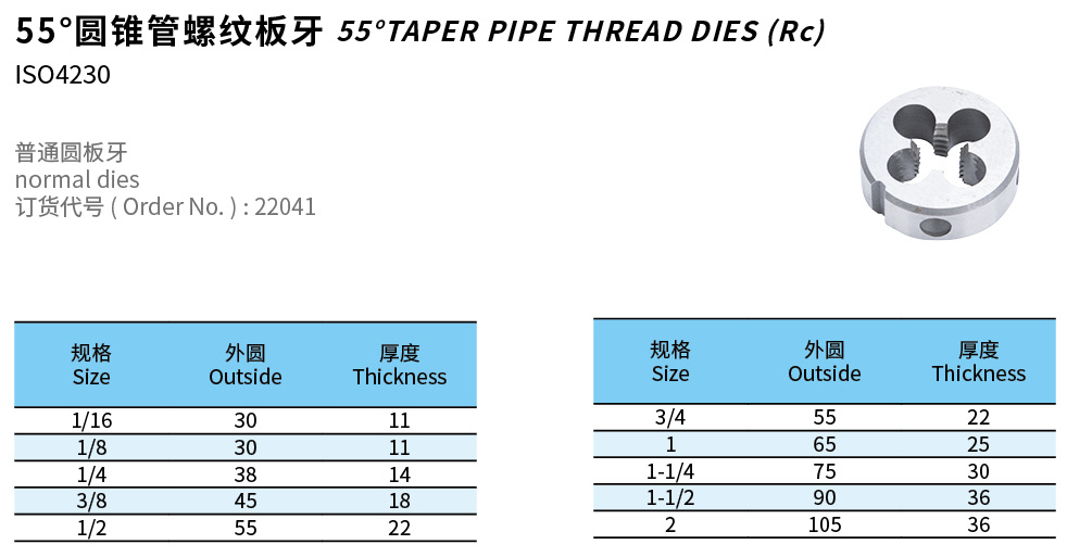 55°圆锥管螺纹板牙