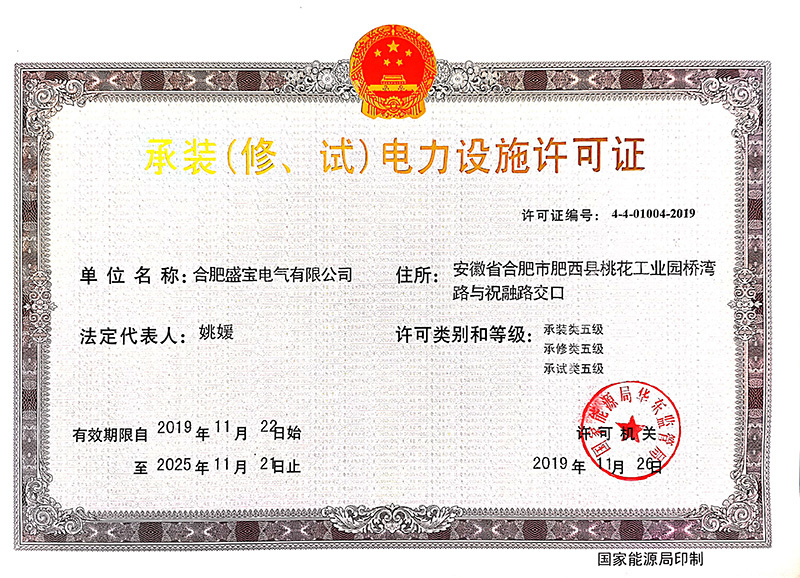 承裝(修、試)電力設(shè)施許可證