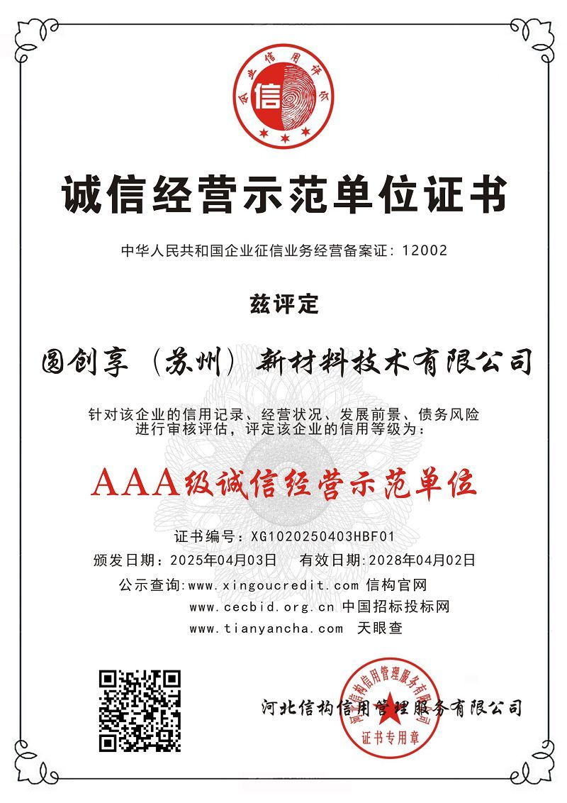 誠信經(jīng)營示范單位證書