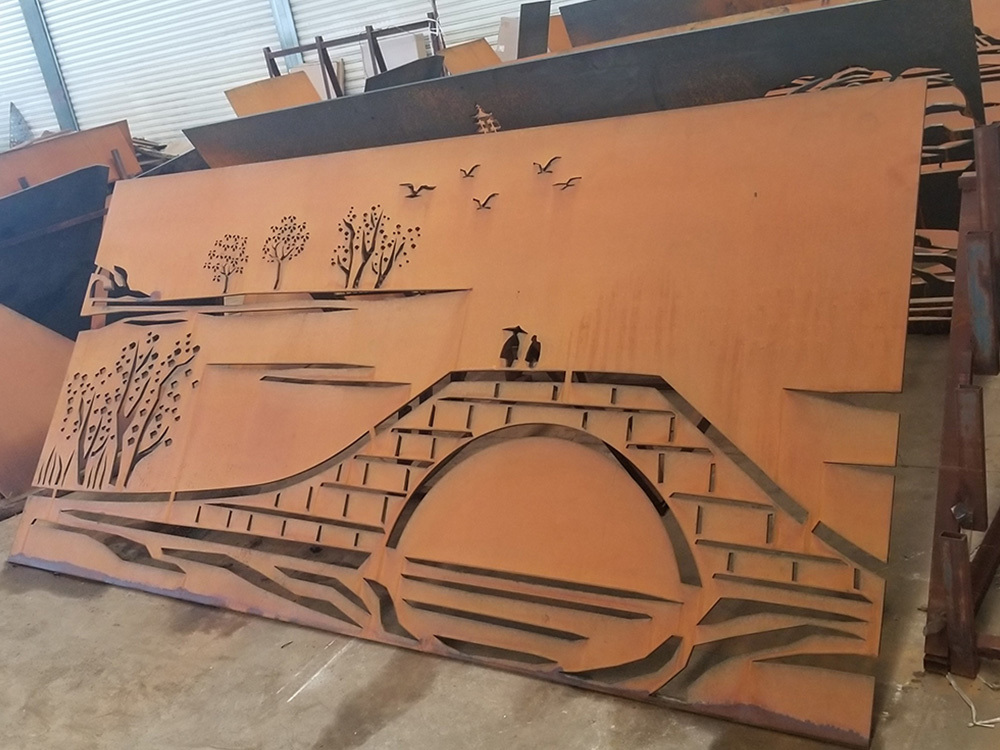 Weathering steel metal laser cut design