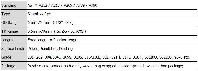 stainless steel pipe specifications