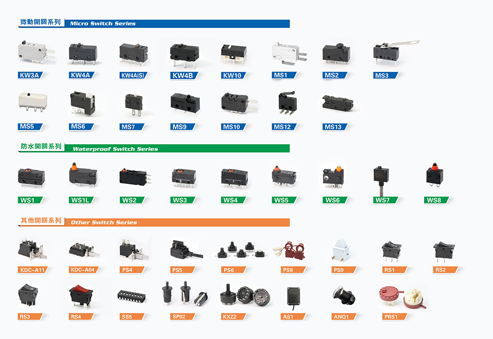 微動開關型號產品大全