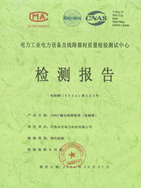 220kv输电线路铁塔（角钢塔）检测报告及中英文合格证书