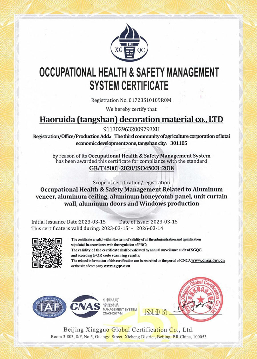 Occupational Health & Safety Management System Certificate