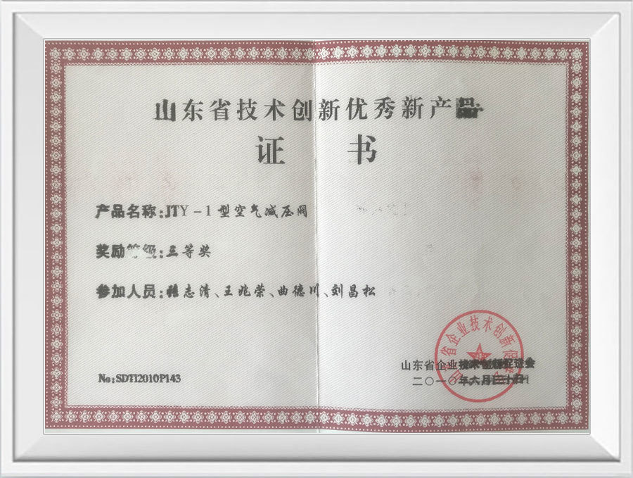 Shandong Province Technology Innovation Excellent New Product Certificate