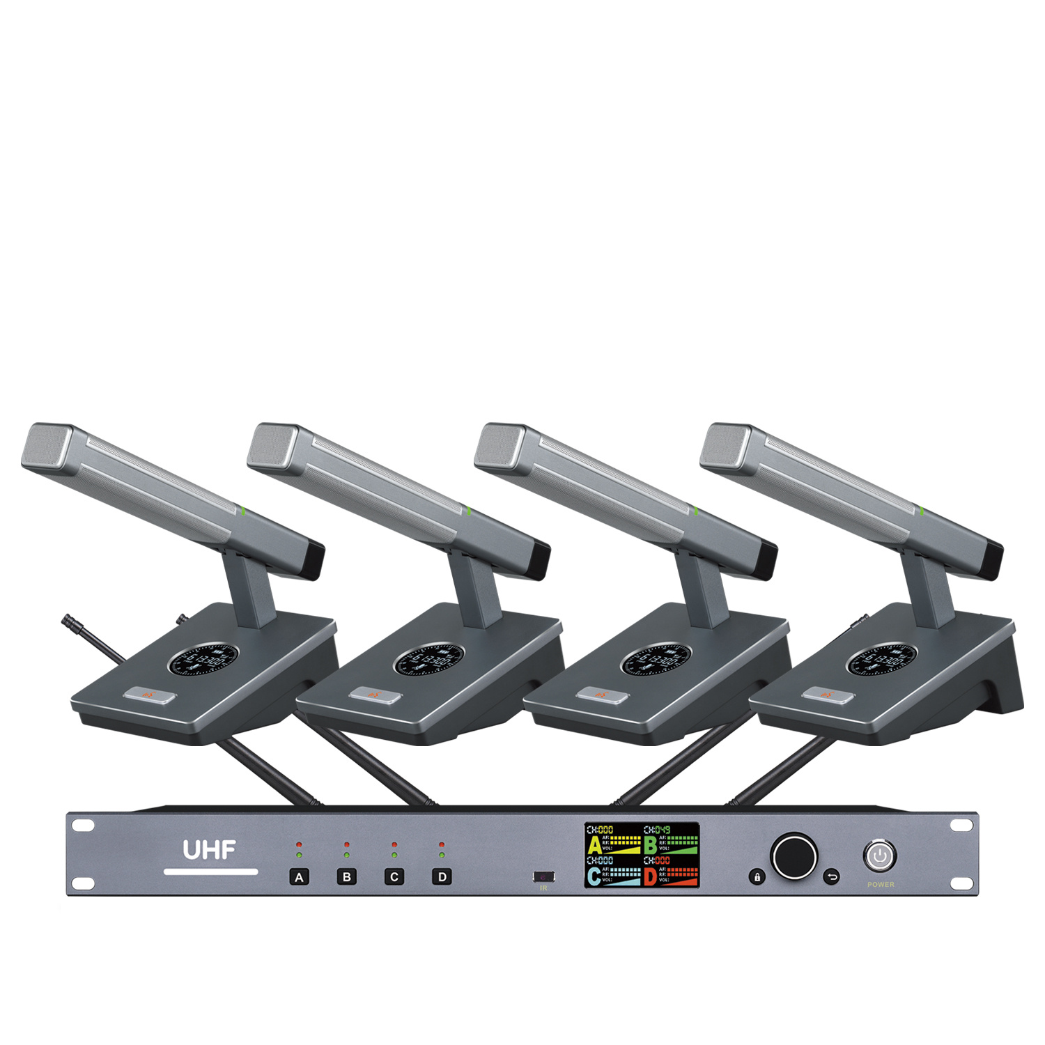 TRAIS TS-400T High-end government projects preferred four-channel wireless charging metal conference microphone, High-definition display, Designed for large conference halls and high-end conference venues!