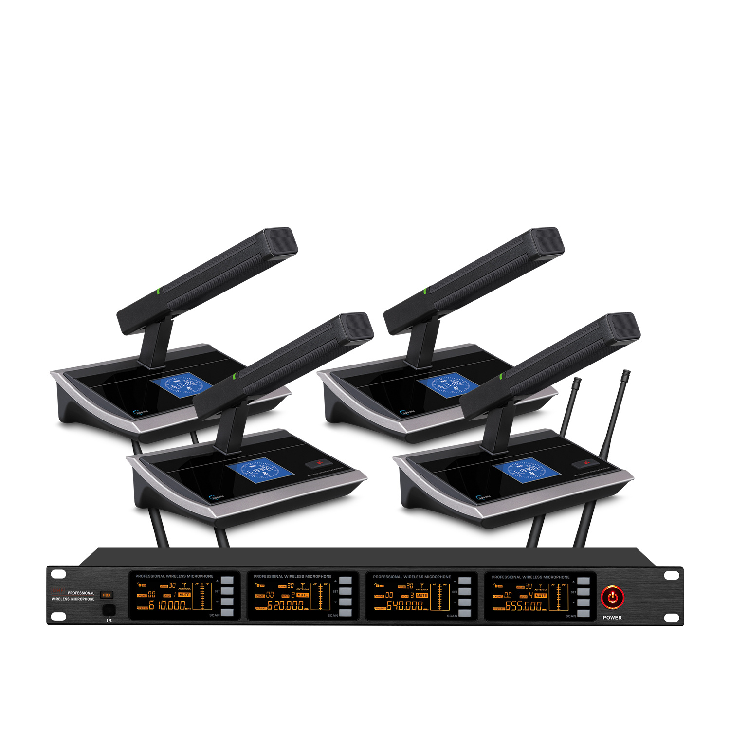TRAIS TS-9004D Professional four-channel UHF FM wireless condenser conference microphone, suitable for large, medium and small meeting rooms!