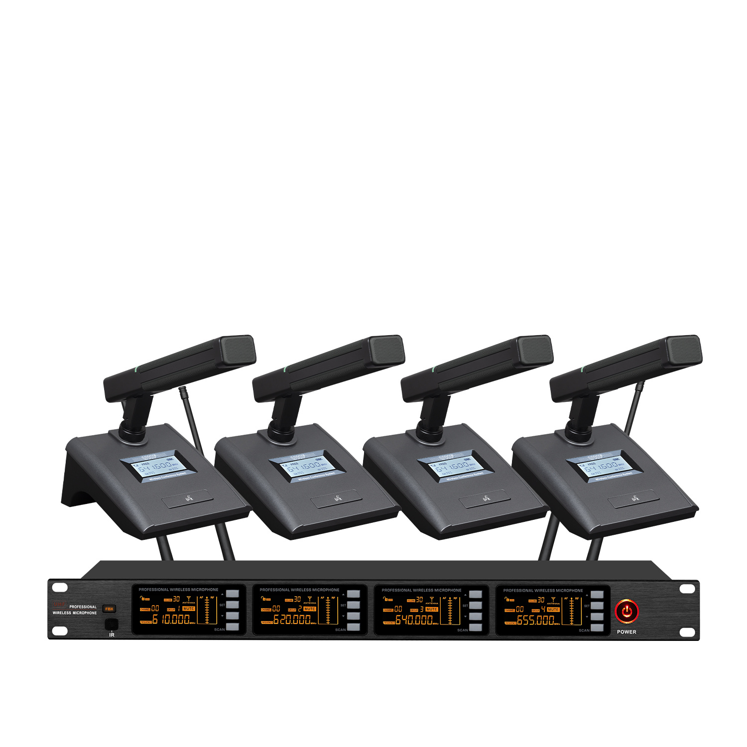 TRAIS TS-9004A Cost-effective 1 to 4 UHF Desktop Wireless Mic for Conference Room