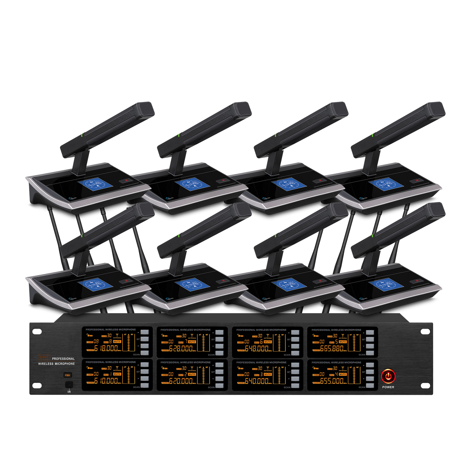 TRAIS TS-9008D Professional 8-channel UHF FM wireless condenser conference microphone, high fidelity sound quality clear, high-end conference multimedia room preferred microphone!