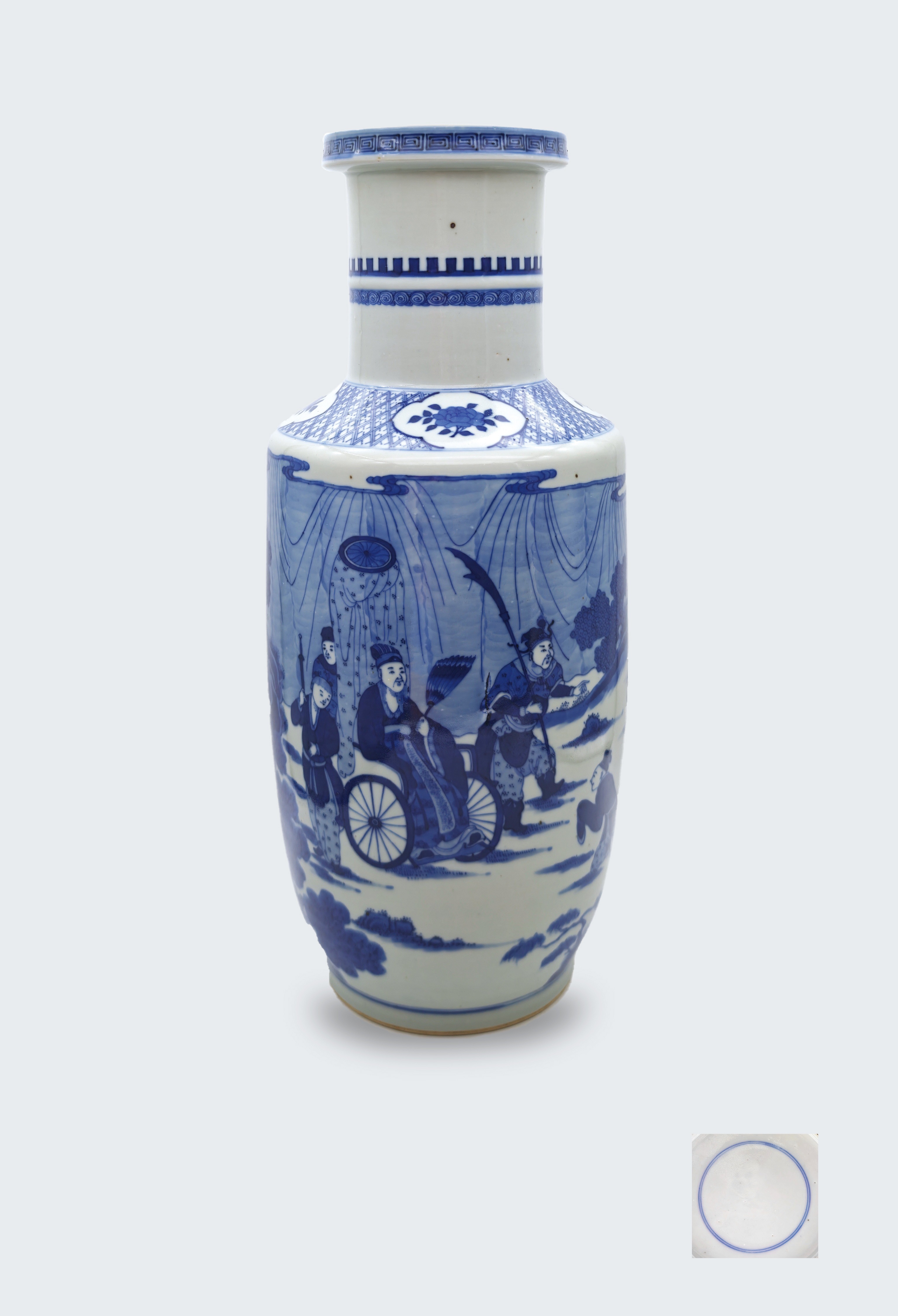 清康熙 青花三國(guó)人物棒槌瓶