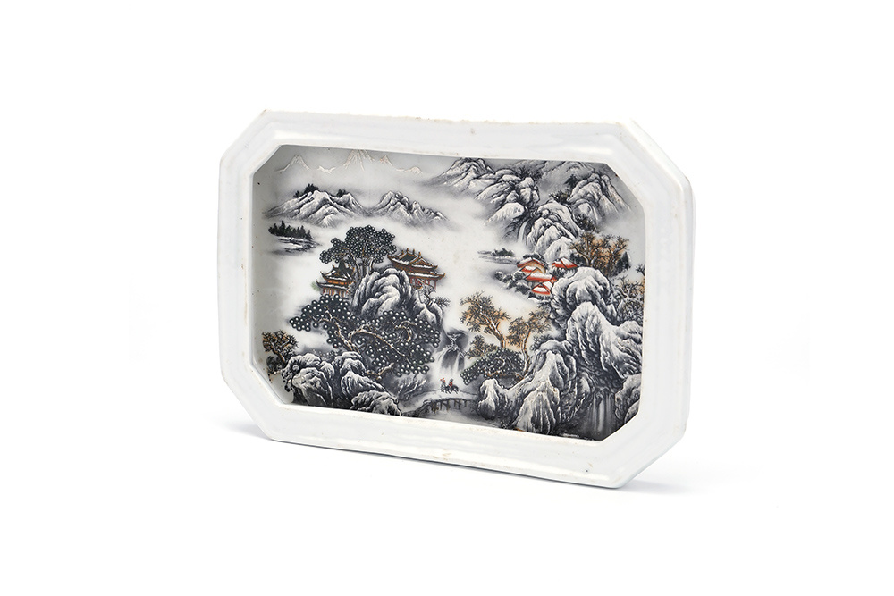 五十年代 雪景圖文房茶盤(pán)