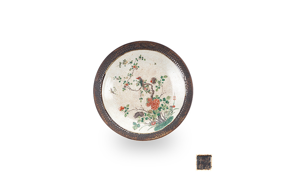 清 哥釉五彩花鳥(niǎo)大盤(pán)