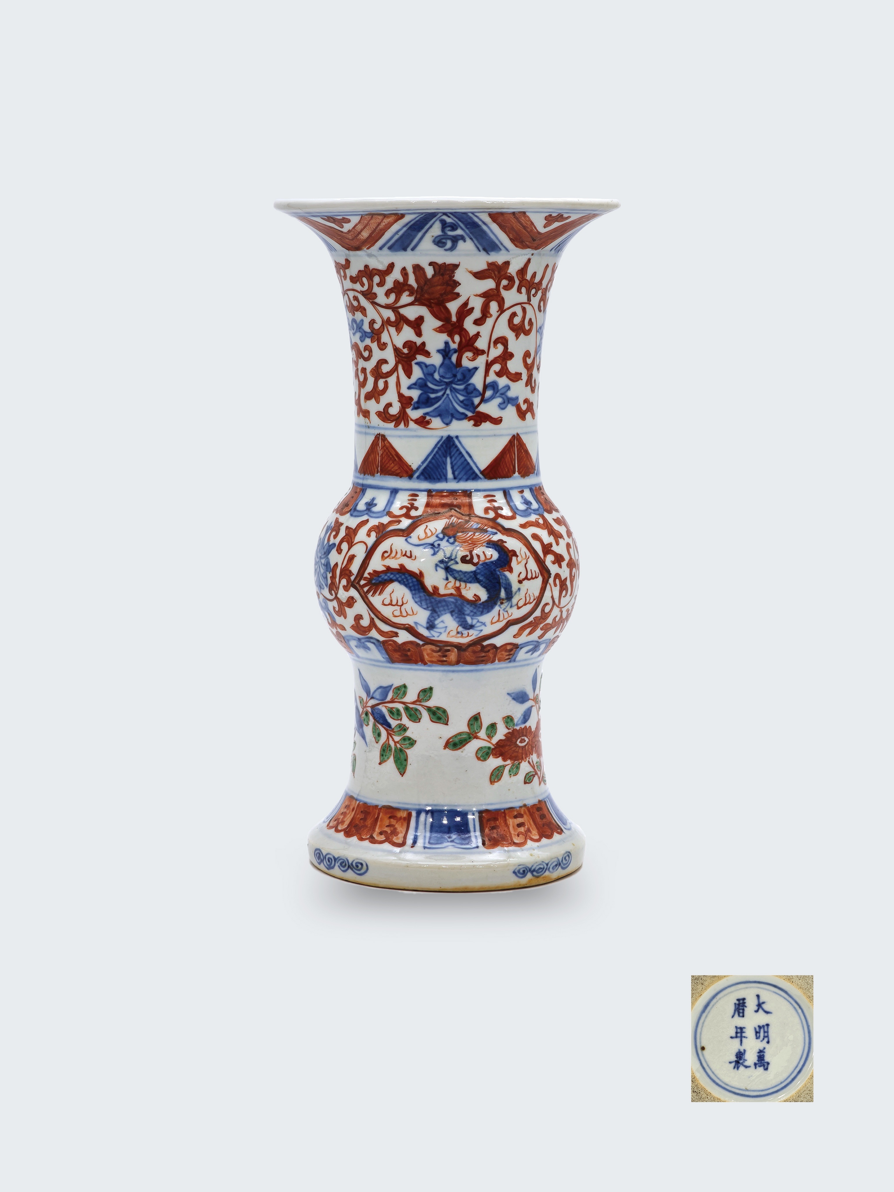 清光緒 青花五彩小花觚