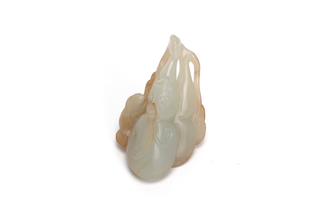 清  玉雙葫蘆蝠蝶手把件