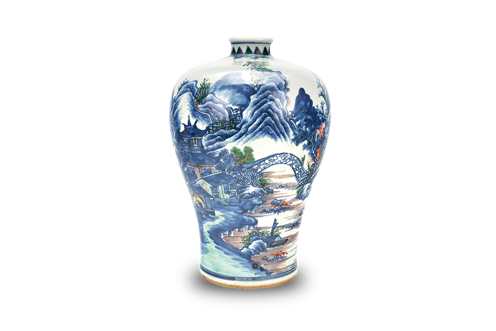 清 青花加彩梅瓶