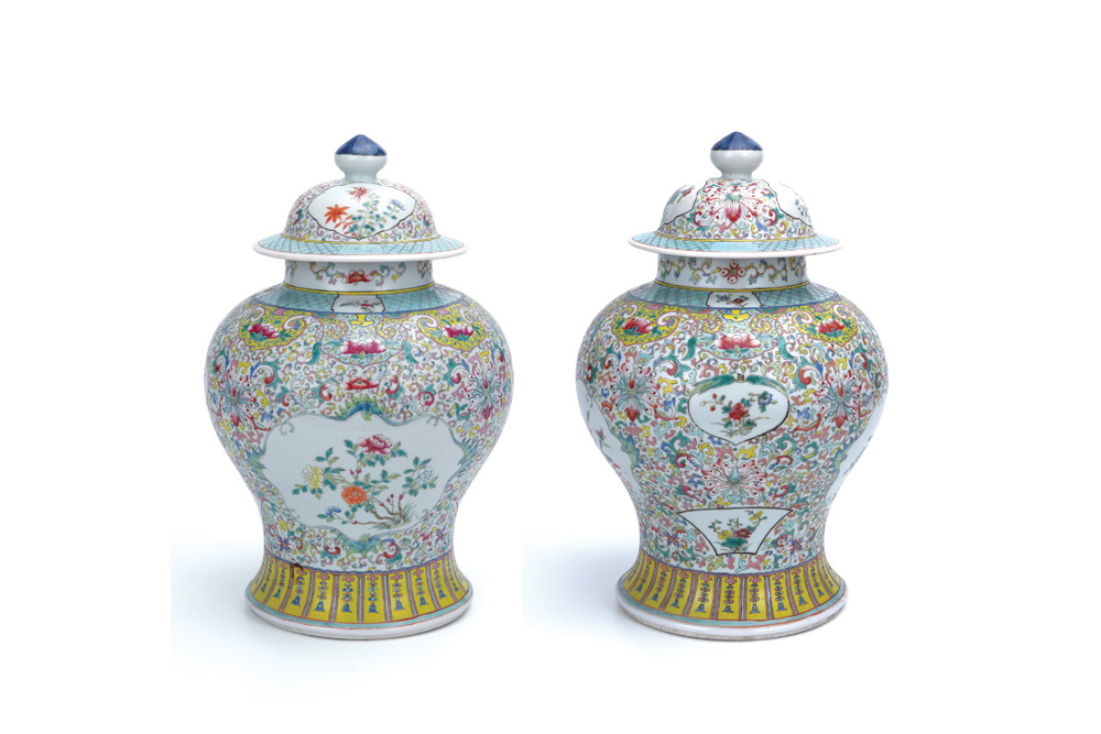 清  粉彩花卉將軍罐一對(duì)