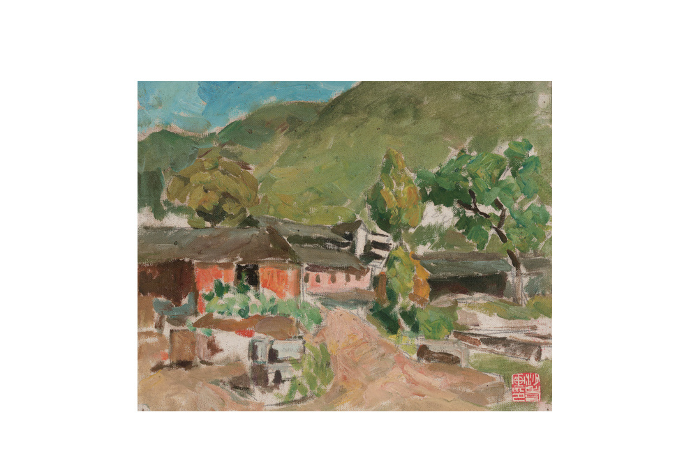 沙耆1914～2005  《韓嶺風(fēng)景》布面油畫  油畫框