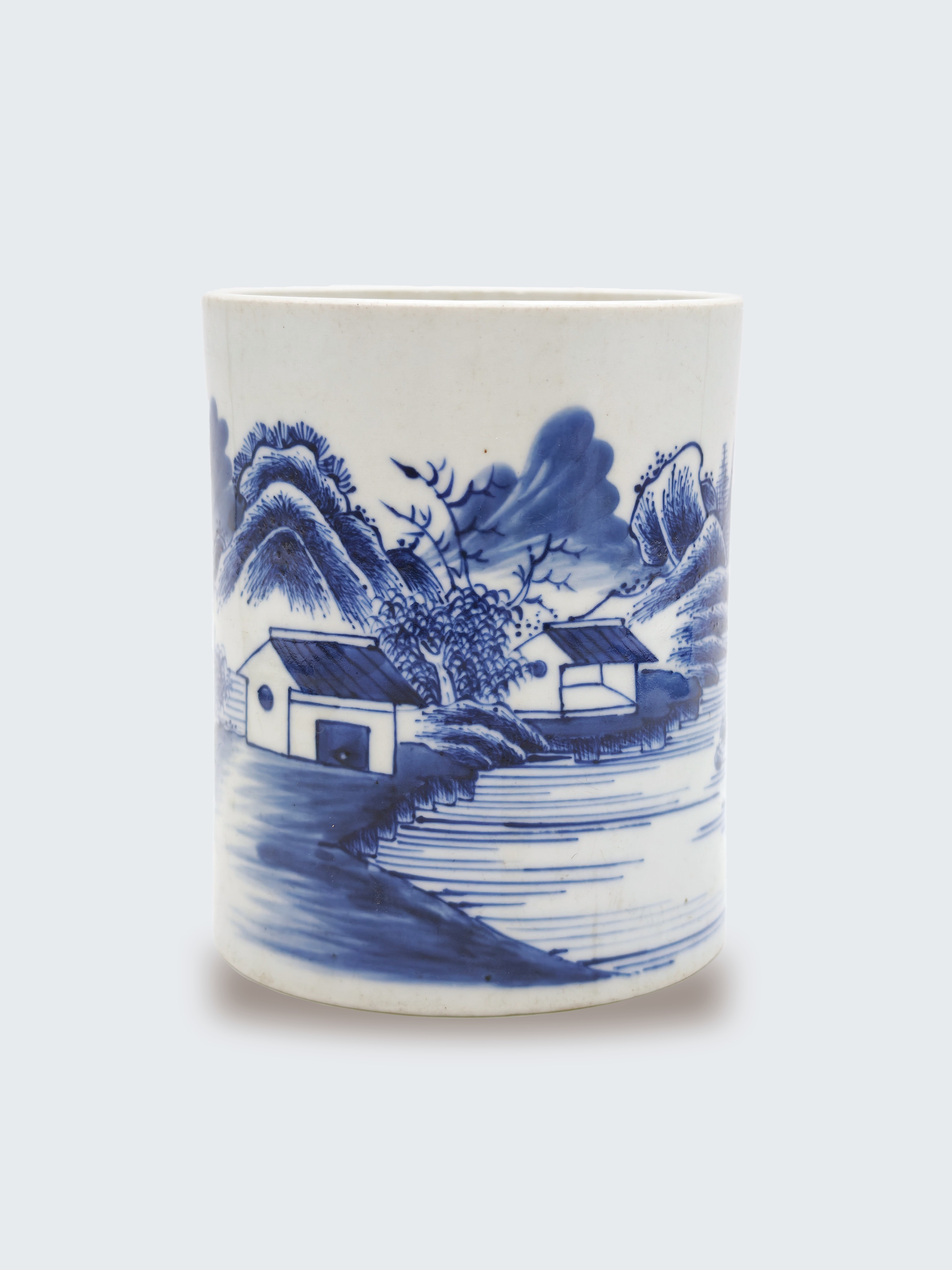 清 青花山水筆筒