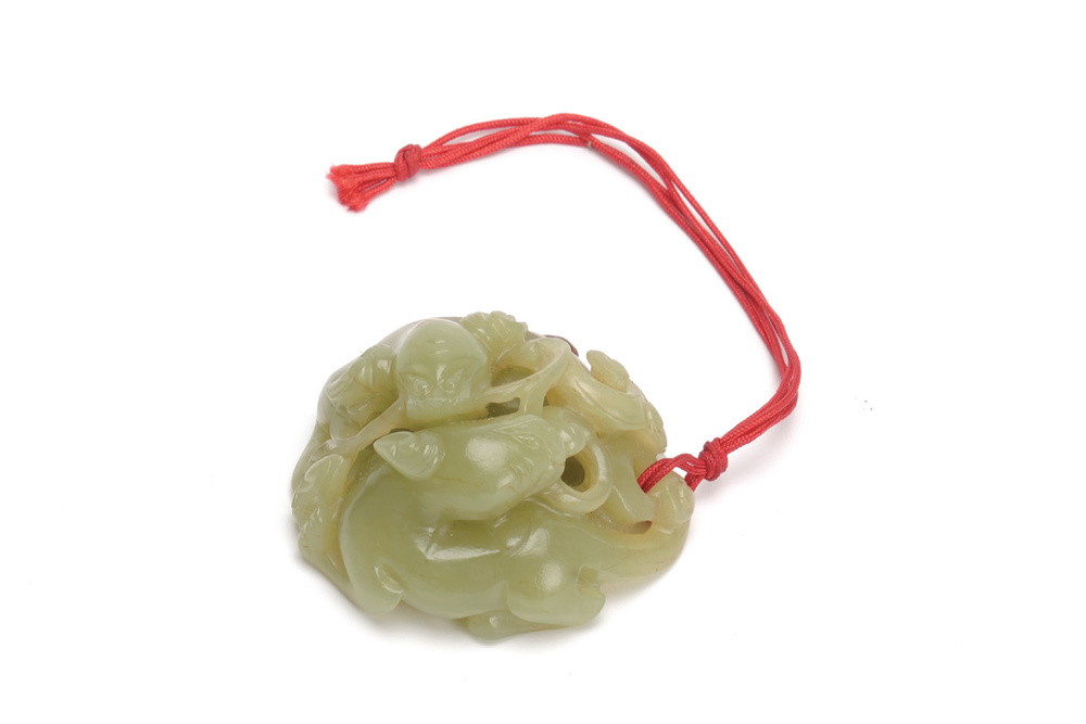 清  黃玉雙獾手把件