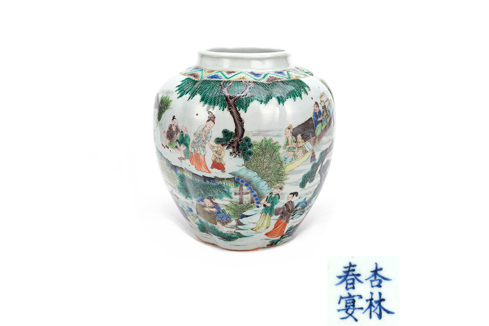 清 五彩人物大罐