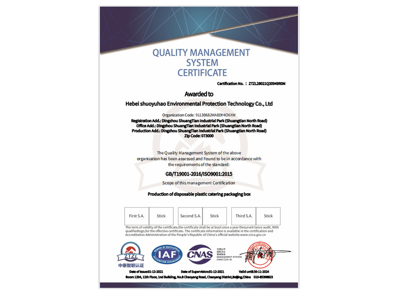 Quality management system certification