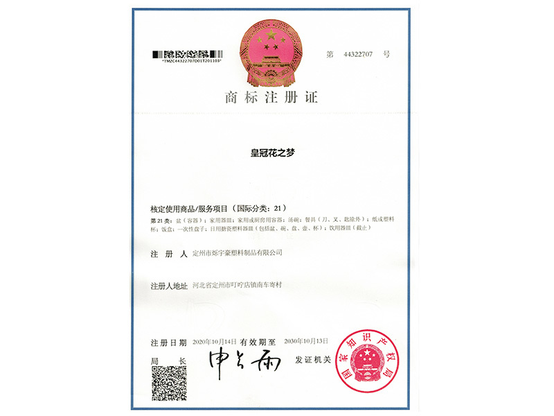 Trademark registration certificate