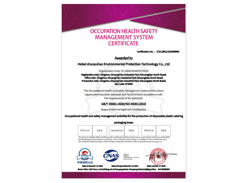 Occupational health and safety management system certification