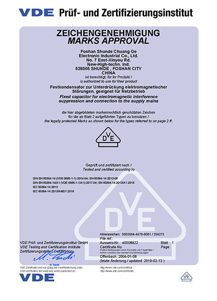 VDE Certificate -40008922 MKP-X2 0.0022-10UF ± 5% ±10% 275V Class B 40-105-21_Page_1