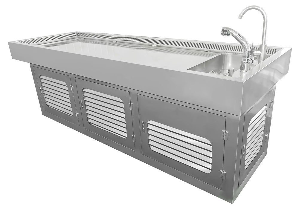 Human remains cleaning autopsy bench