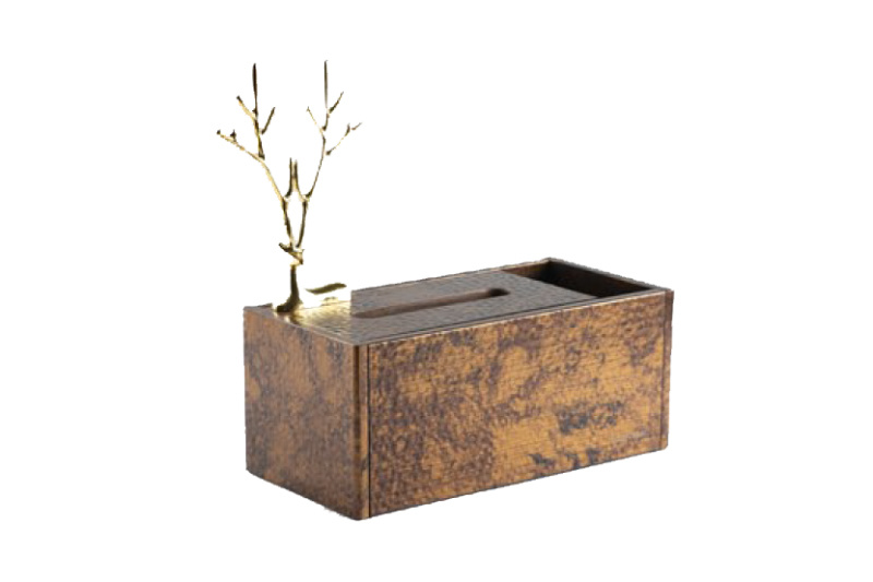 Golden Deer Tissue Box-Peacock Copper (Hammer)