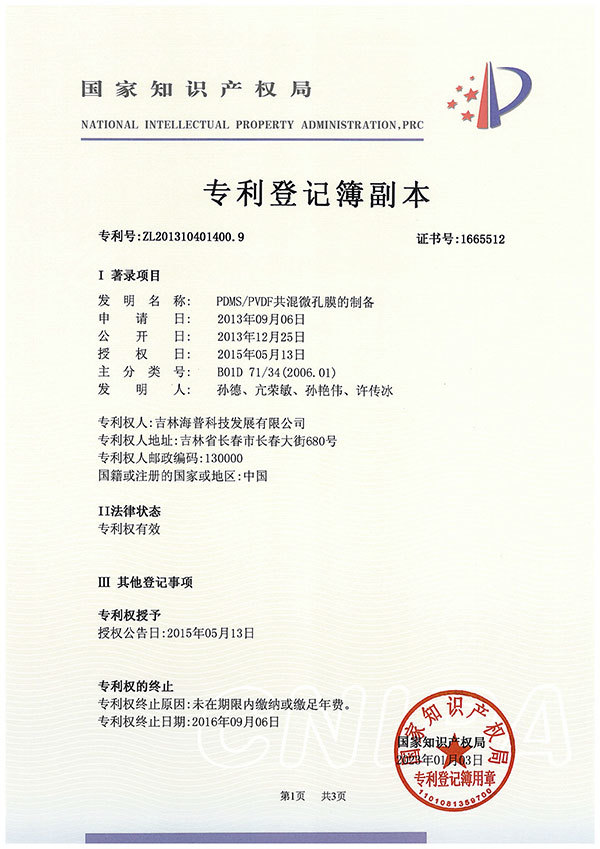 专利登记簿副本