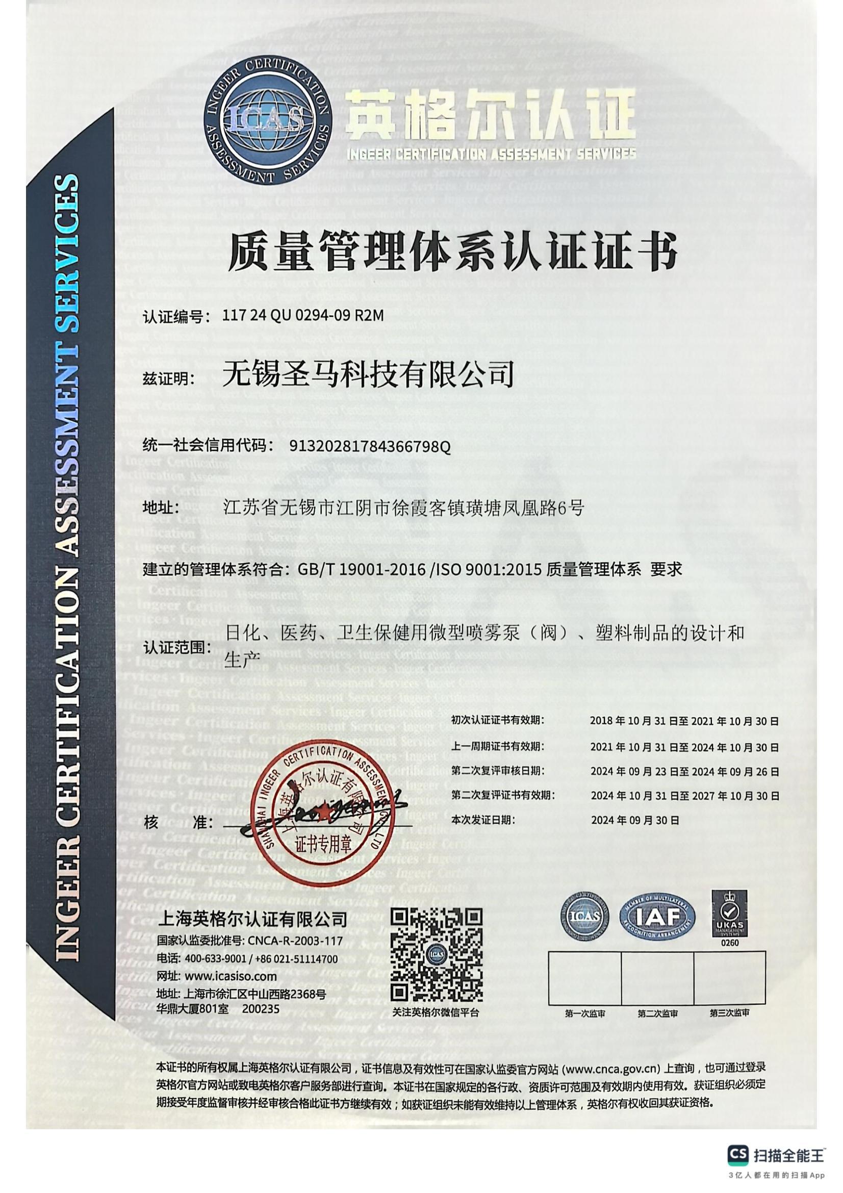 Quality Management System Certificate