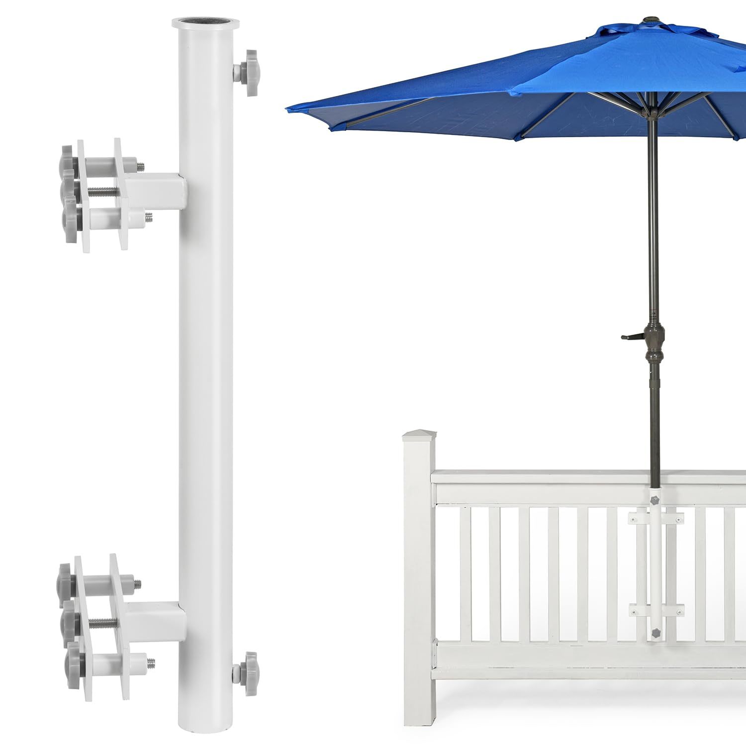 JH-Mech Patio Umbrella Holder 304 Stainless Steel Heavy Duty for Outdoor Fixed Deck Railing Grille Umbrella Deck Mount