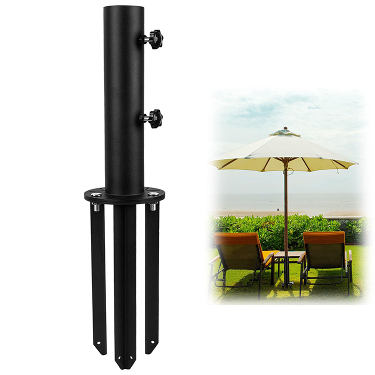 JH-Mech Umbrella Stand Base Steel Beach Umbrella Holder with 3 Ground Spikes