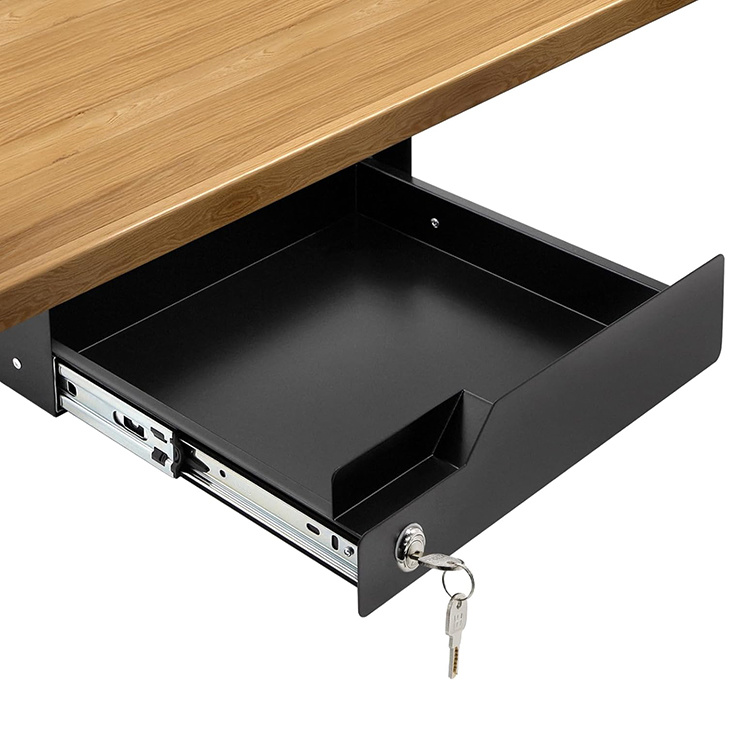 JH-Mech Durable 16 inch Secure Pull Out Lockable Sliding Black Steel Under Desk Drawer for Office Desk