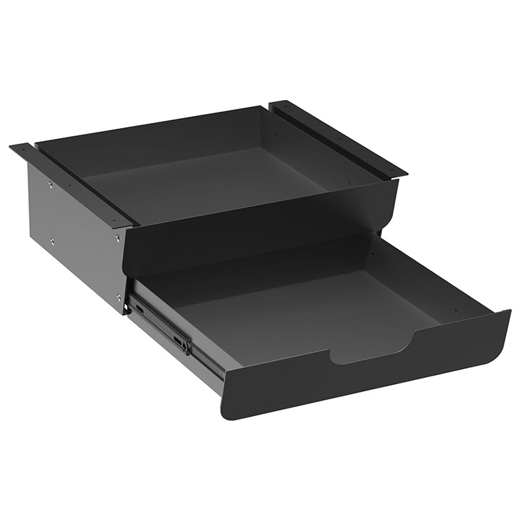 JH-Mech Pull Out Tilt Panel Sliding Double Layer Black  Under Desk Drawer Organizer for Sit-Stand Workstation