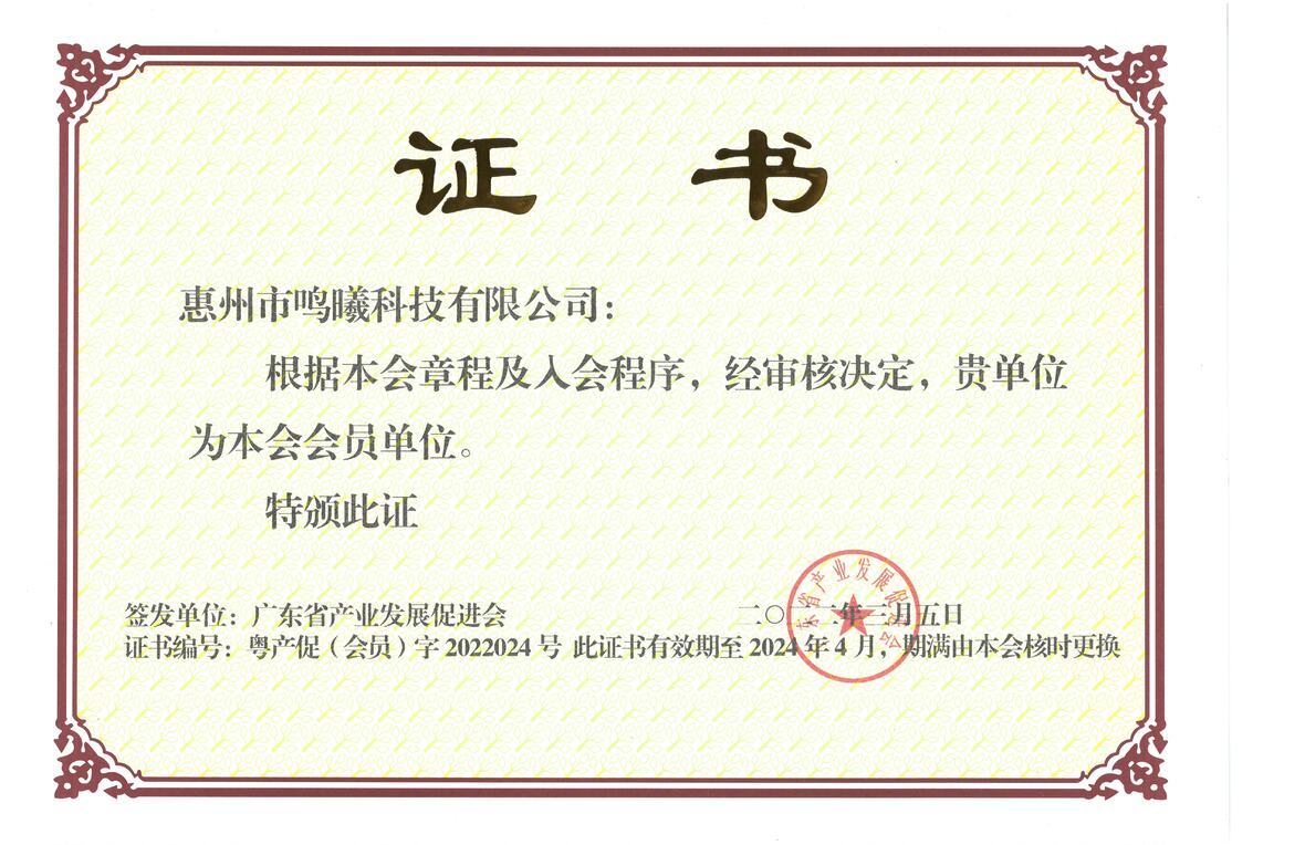 Guangdong Province Industry Promotion Association Certificate