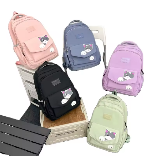 Hot Selling Fashion Schoolbag Waterproof Nylon Middle School Student Junior School Cat Backpack