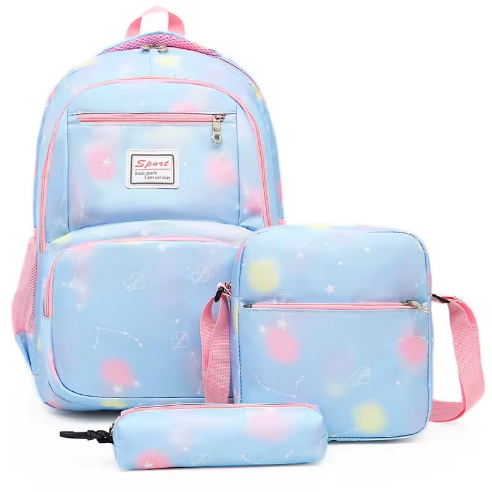 A new cross-border three-piece backpack for girls and primary school students with anti-splashing water gradient backpack