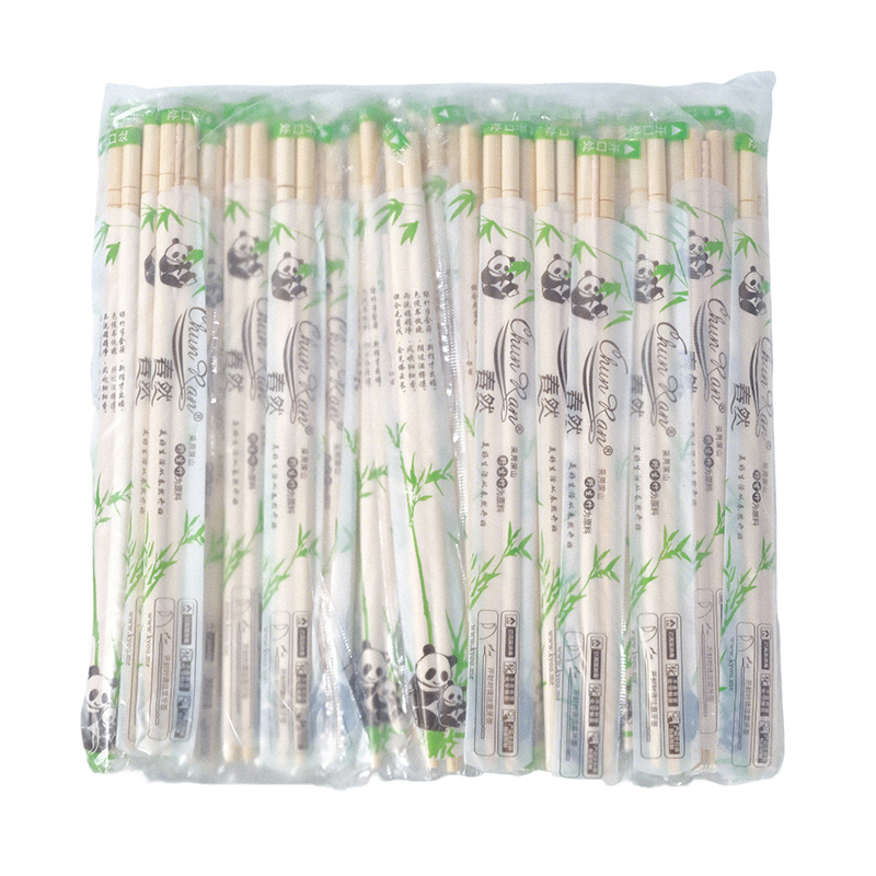 Qizheng 5mm 19.5cm Disposable Round Chopsticks with Toothpick, Individually Packaged, 100 Pairs/Pack (Panda Bamboo Chopsticks), 20 Packs/Carton