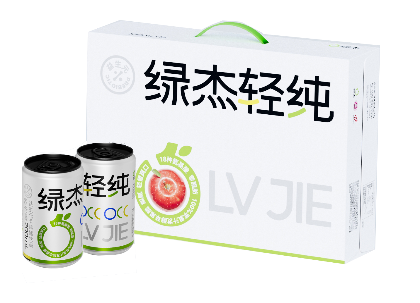 绿杰轻纯益生元苹果醋饮品 200mlx12   200mlX15