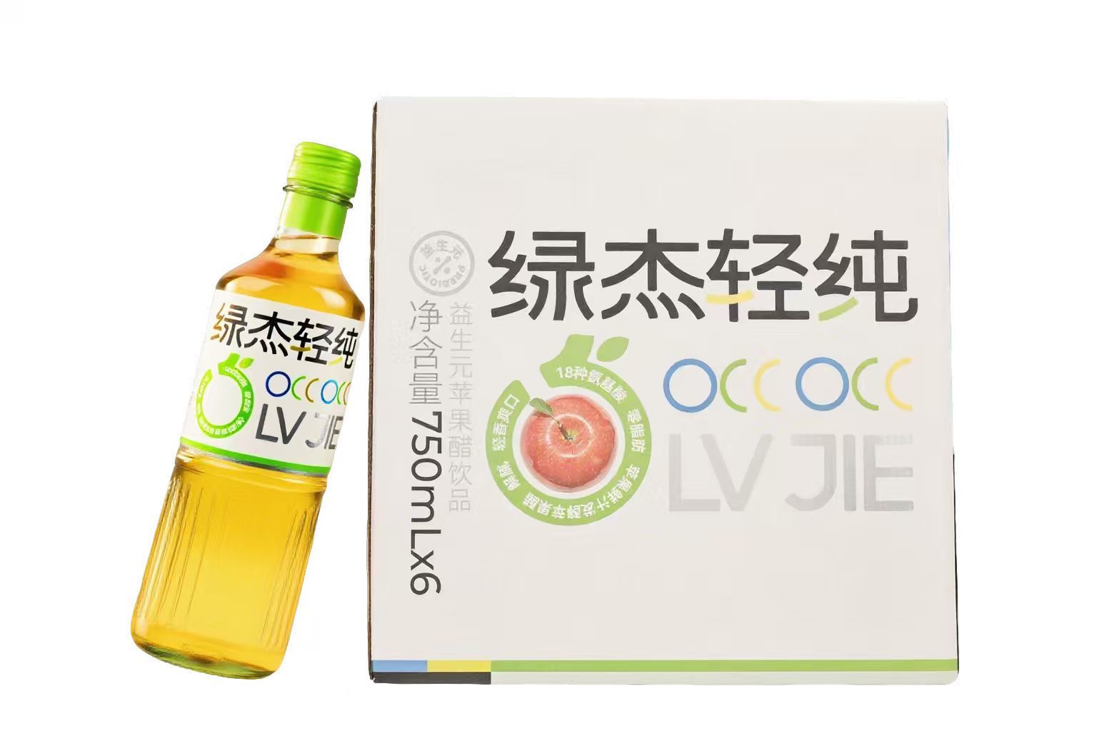 绿杰轻纯益生元苹果醋饮品 750mlX6