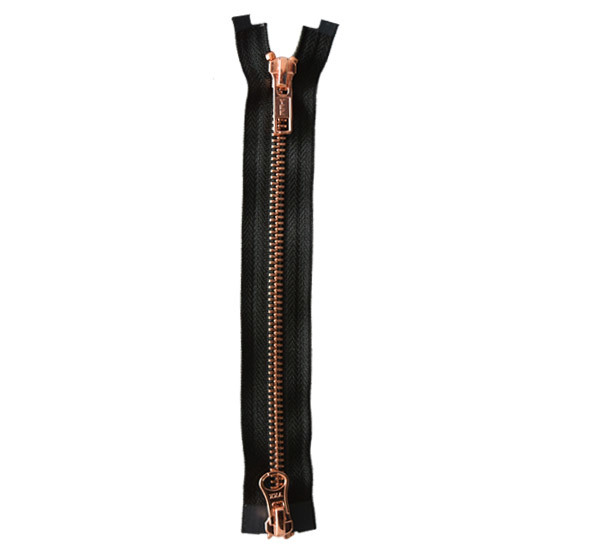 No. 5 bright red copper metal double tail zipper
